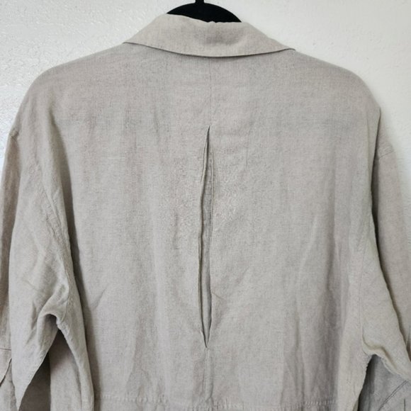 GO Linen Belted Tunic Button Up XL Heathered Oat 100% Linen - Picture 9 of 10